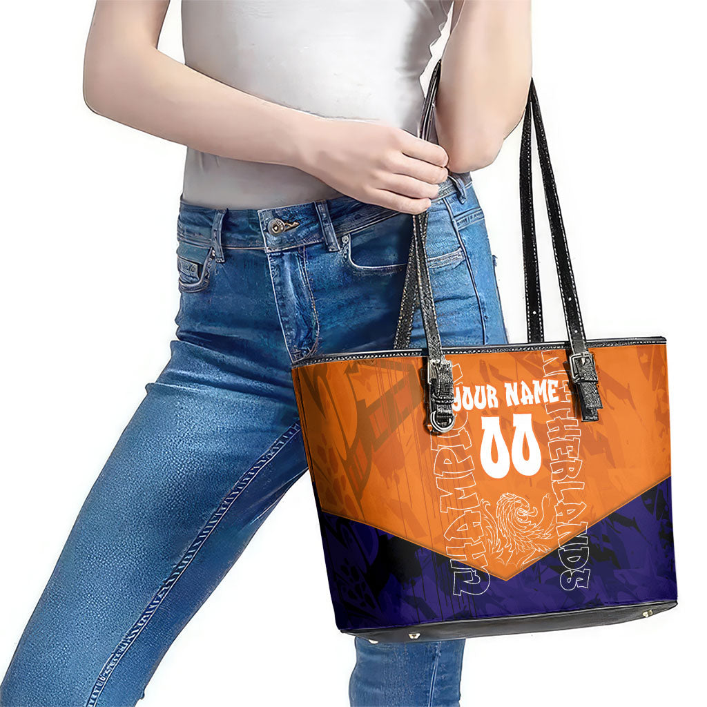 Personalized Netherlands Football Lion Leather Tote Bag Oranje Pride Holland National Flag Graffiti Art