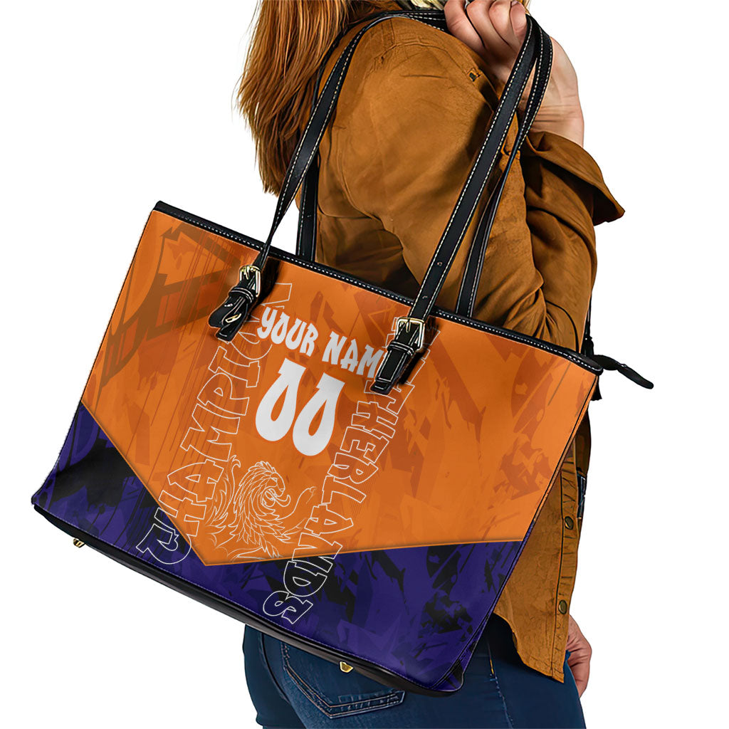Personalized Netherlands Football Lion Leather Tote Bag Oranje Pride Holland National Flag Graffiti Art