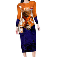 Personalized Netherlands Football Lion Long Sleeve Bodycon Dress Oranje Pride Holland National Flag Graffiti Art