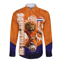Personalized Netherlands Football Lion Long Sleeve Button Shirt Oranje Pride Holland National Flag Graffiti Art