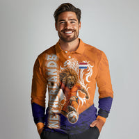 Personalized Netherlands Football Lion Long Sleeve Polo Shirt Oranje Pride Holland National Flag Graffiti Art