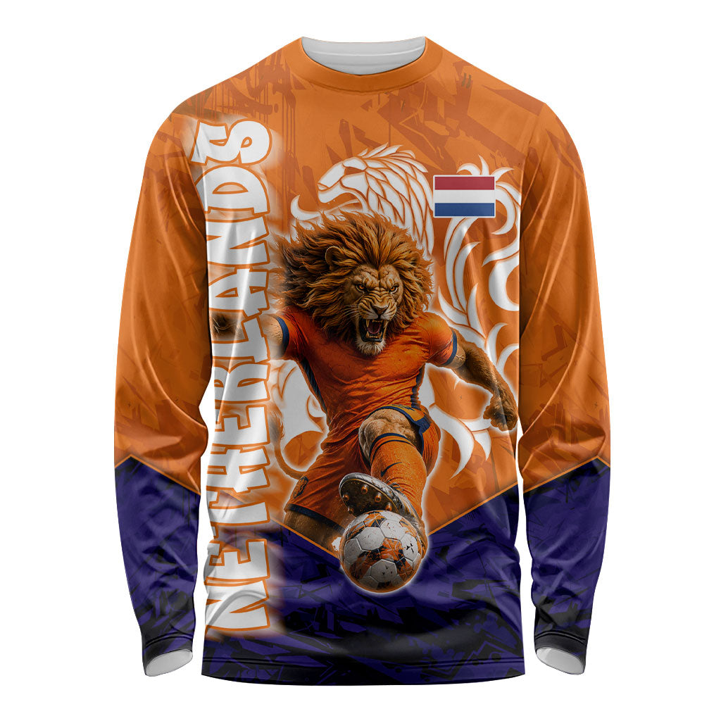 Personalized Netherlands Football Lion Long Sleeve Shirt Oranje Pride Holland National Flag Graffiti Art