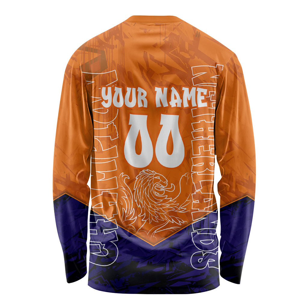 Personalized Netherlands Football Lion Long Sleeve Shirt Oranje Pride Holland National Flag Graffiti Art
