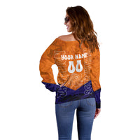 Personalized Netherlands Football Lion Off Shoulder Sweater Oranje Pride Holland National Flag Graffiti Art