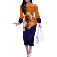 Personalized Netherlands Football Lion Off The Shoulder Long Sleeve Dress Oranje Pride Holland National Flag Graffiti Art