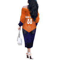 Personalized Netherlands Football Lion Off The Shoulder Long Sleeve Dress Oranje Pride Holland National Flag Graffiti Art