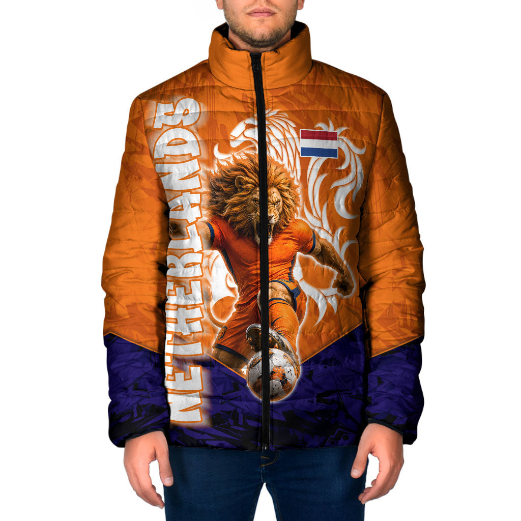 Personalized Netherlands Football Lion Padded Jacket Oranje Pride Holland National Flag Graffiti Art