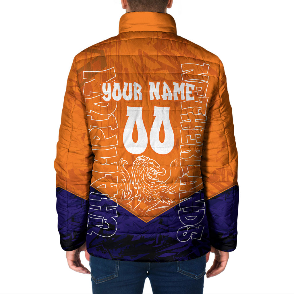 Personalized Netherlands Football Lion Padded Jacket Oranje Pride Holland National Flag Graffiti Art