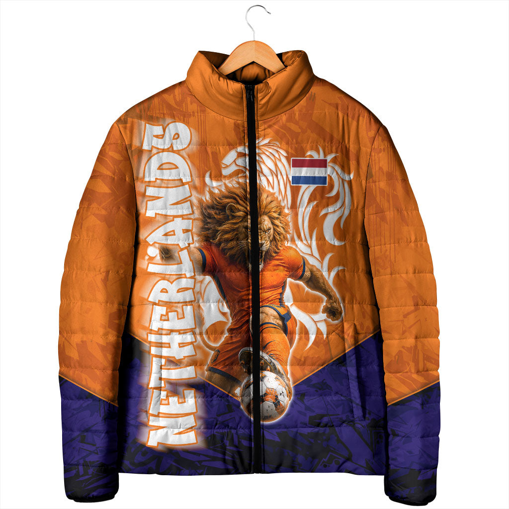 Personalized Netherlands Football Lion Padded Jacket Oranje Pride Holland National Flag Graffiti Art