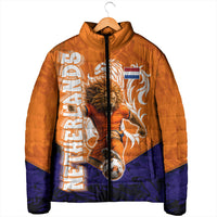 Personalized Netherlands Football Lion Padded Jacket Oranje Pride Holland National Flag Graffiti Art