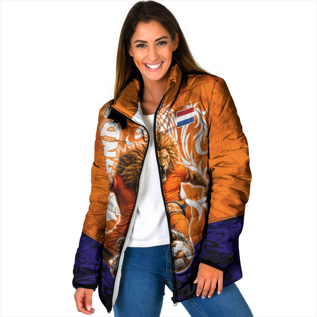 Personalized Netherlands Football Lion Padded Jacket Oranje Pride Holland National Flag Graffiti Art