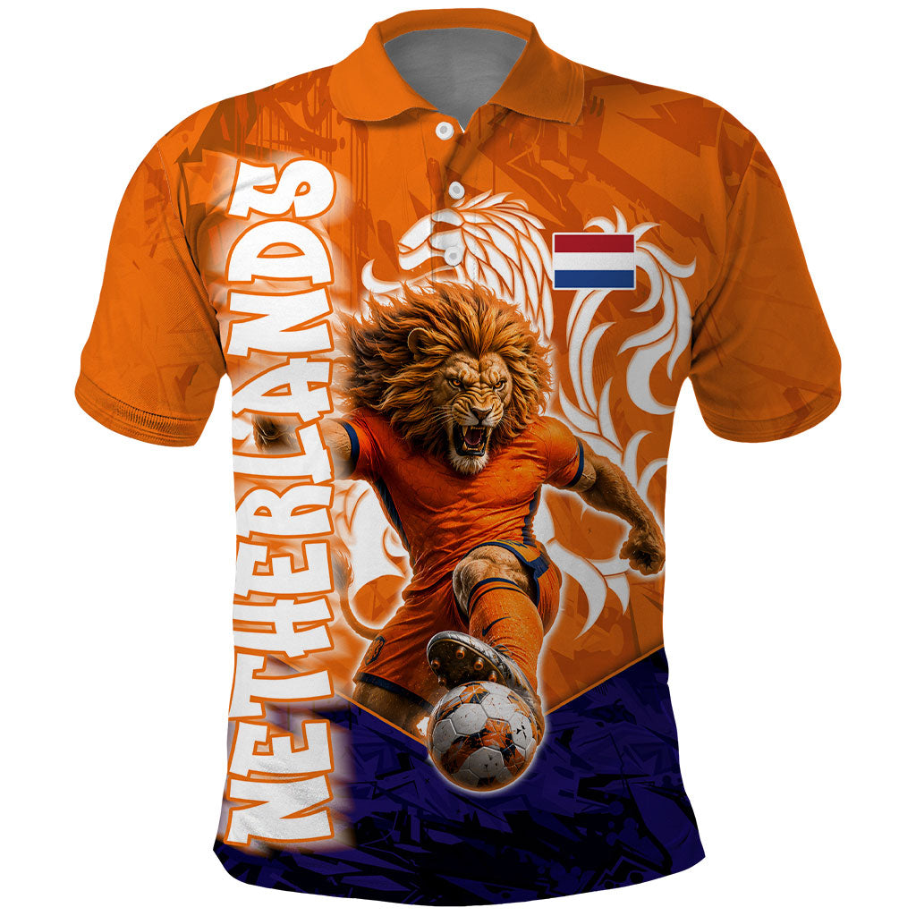 Personalized Netherlands Football Lion Polo Shirt Oranje Pride Holland National Flag Graffiti Art