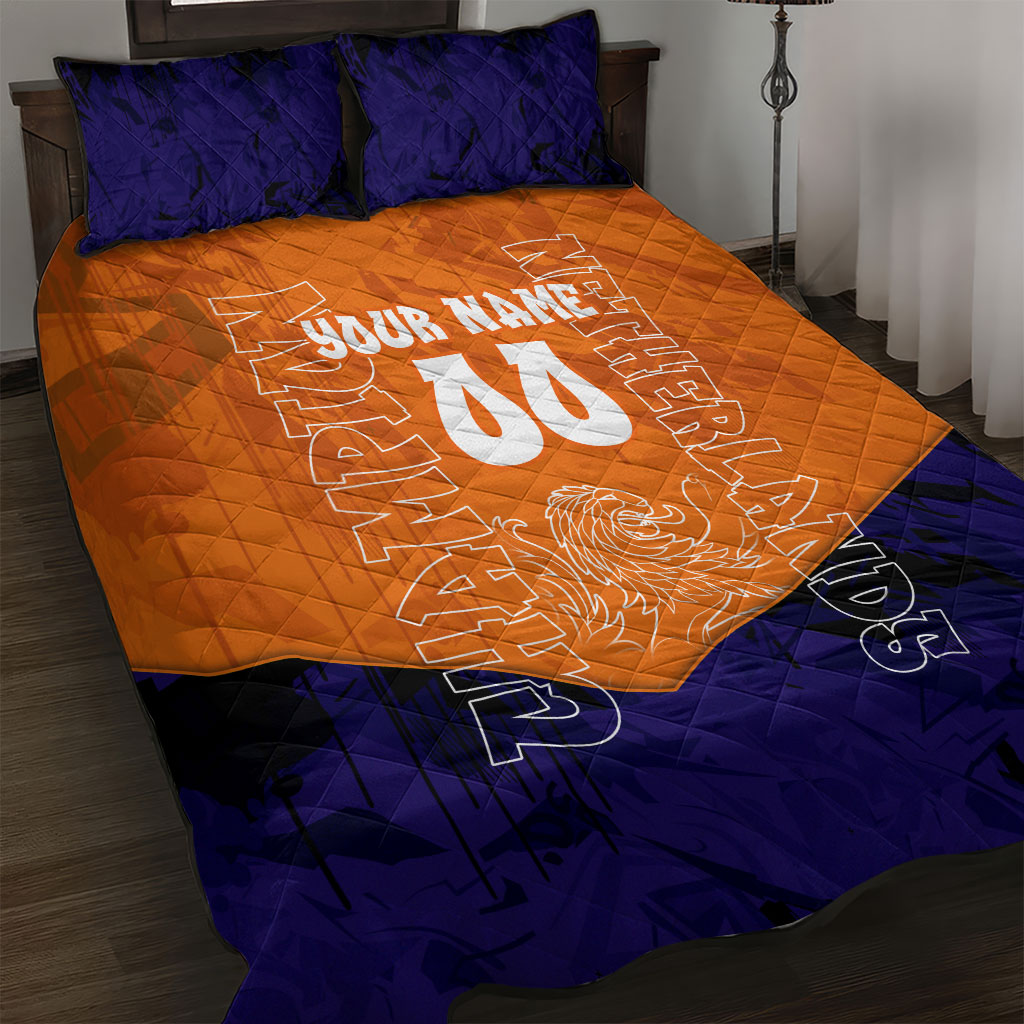 Personalized Netherlands Football Lion Quilt Bed Set Oranje Pride Holland National Flag Graffiti Art