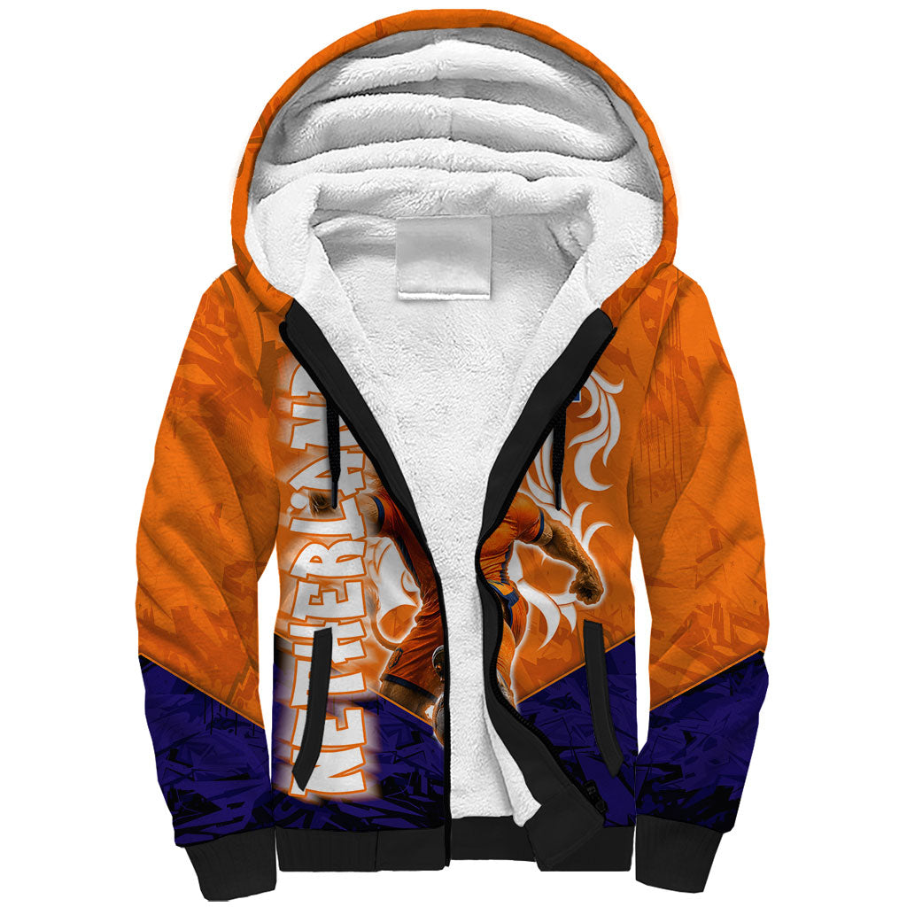 Personalized Netherlands Football Lion Sherpa Hoodie Oranje Pride Holland National Flag Graffiti Art