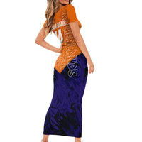 Personalized Netherlands Football Lion Short Sleeve Bodycon Dress Oranje Pride Holland National Flag Graffiti Art