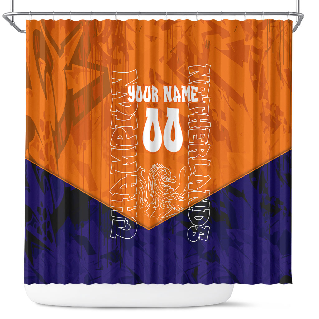 Personalized Netherlands Football Lion Shower Curtain Oranje Pride Holland National Flag Graffiti Art