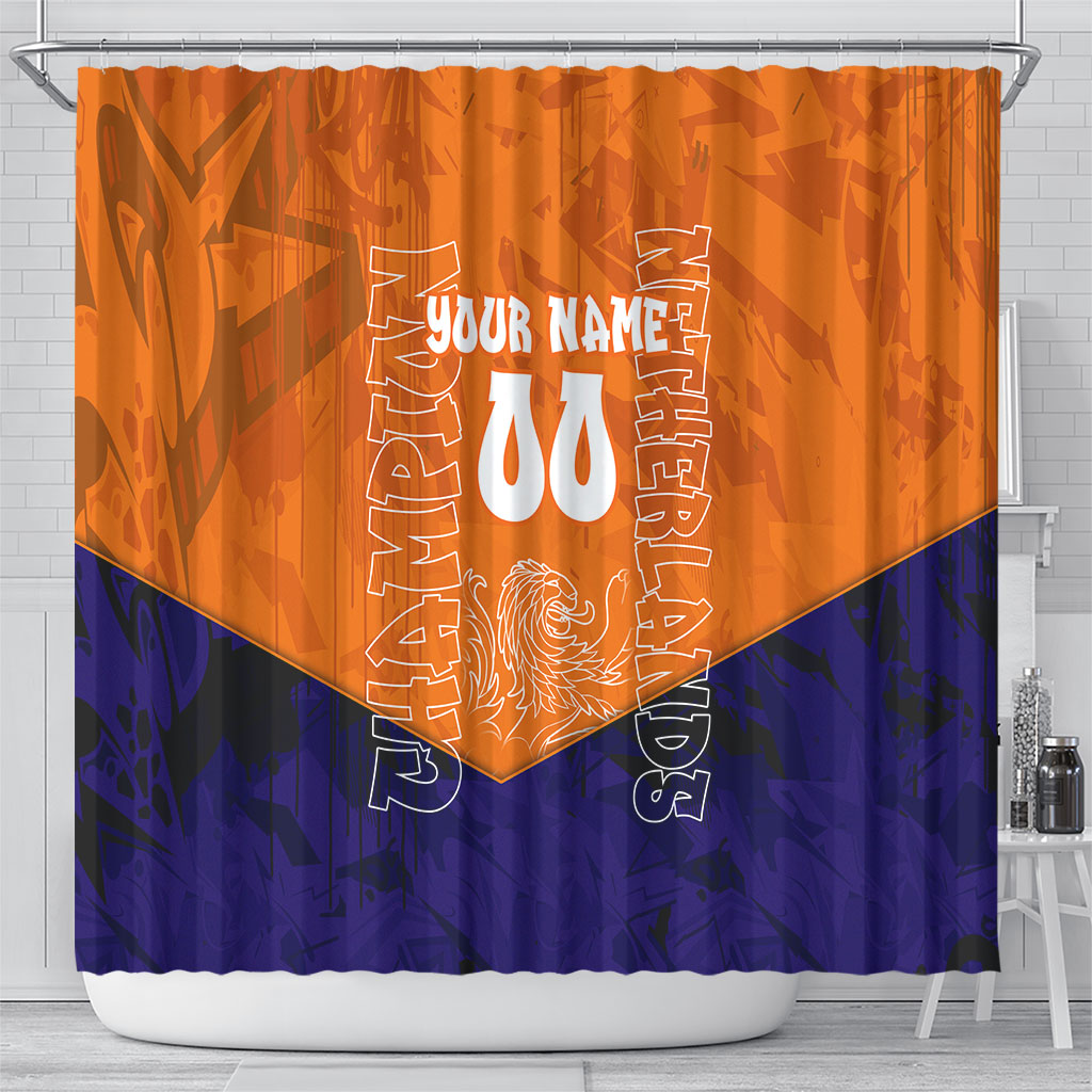 Personalized Netherlands Football Lion Shower Curtain Oranje Pride Holland National Flag Graffiti Art