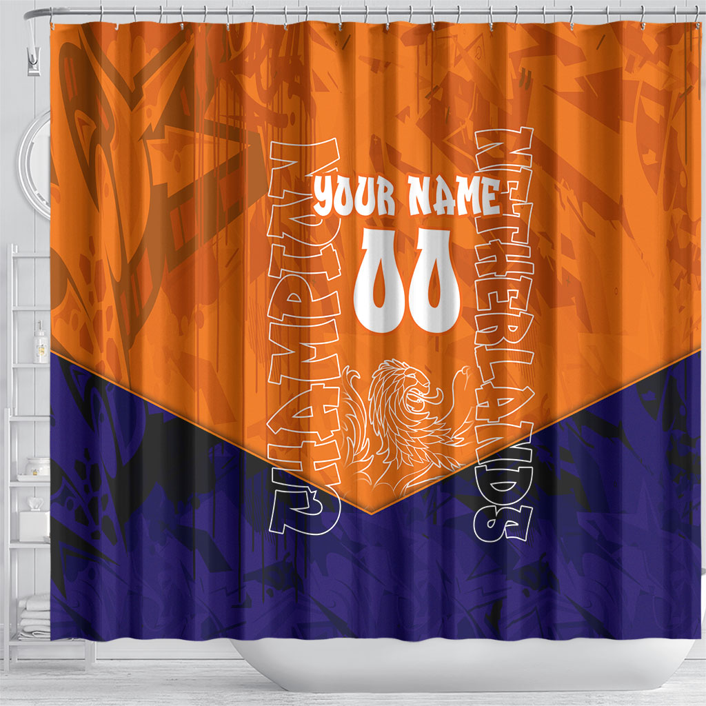Personalized Netherlands Football Lion Shower Curtain Oranje Pride Holland National Flag Graffiti Art