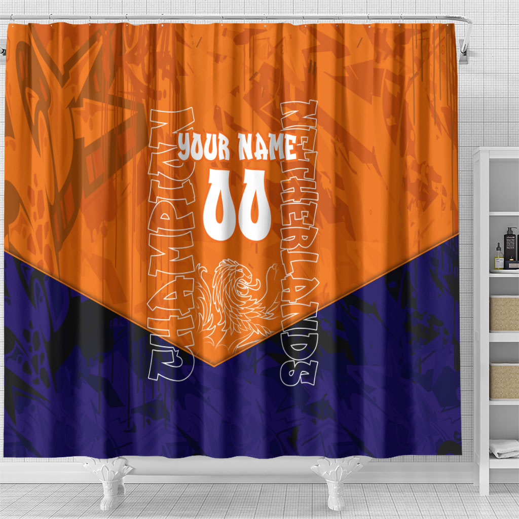 Personalized Netherlands Football Lion Shower Curtain Oranje Pride Holland National Flag Graffiti Art