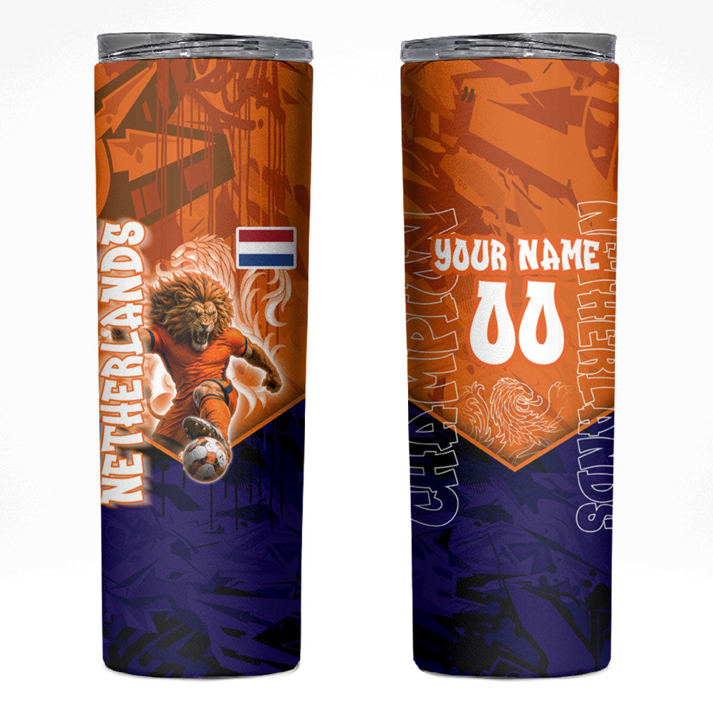 Personalized Netherlands Football Lion Skinny Tumbler Oranje Pride Holland National Flag Graffiti Art