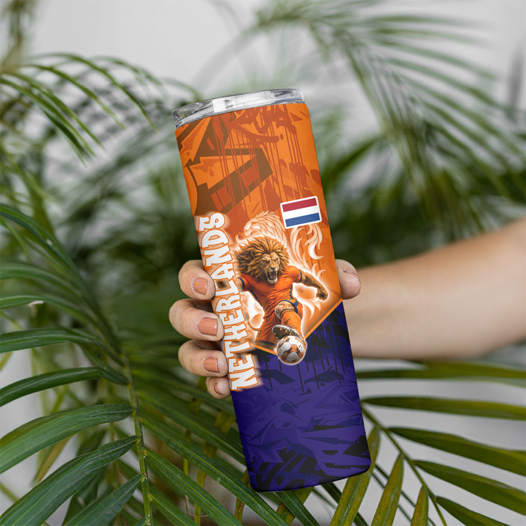 Personalized Netherlands Football Lion Skinny Tumbler Oranje Pride Holland National Flag Graffiti Art