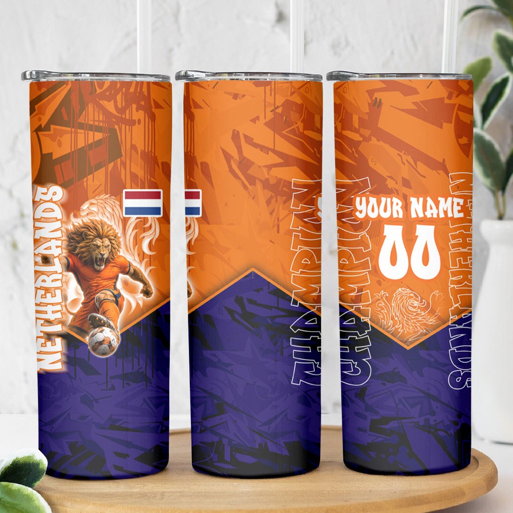 Personalized Netherlands Football Lion Skinny Tumbler Oranje Pride Holland National Flag Graffiti Art