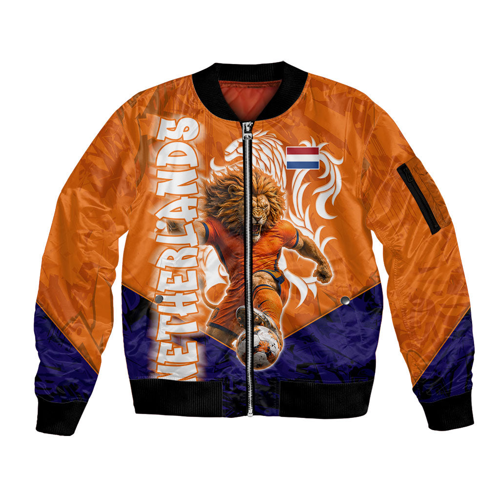 Personalized Netherlands Football Lion Sleeve Zip Bomber Jacket Oranje Pride Holland National Flag Graffiti Art