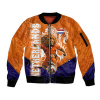 Personalized Netherlands Football Lion Sleeve Zip Bomber Jacket Oranje Pride Holland National Flag Graffiti Art