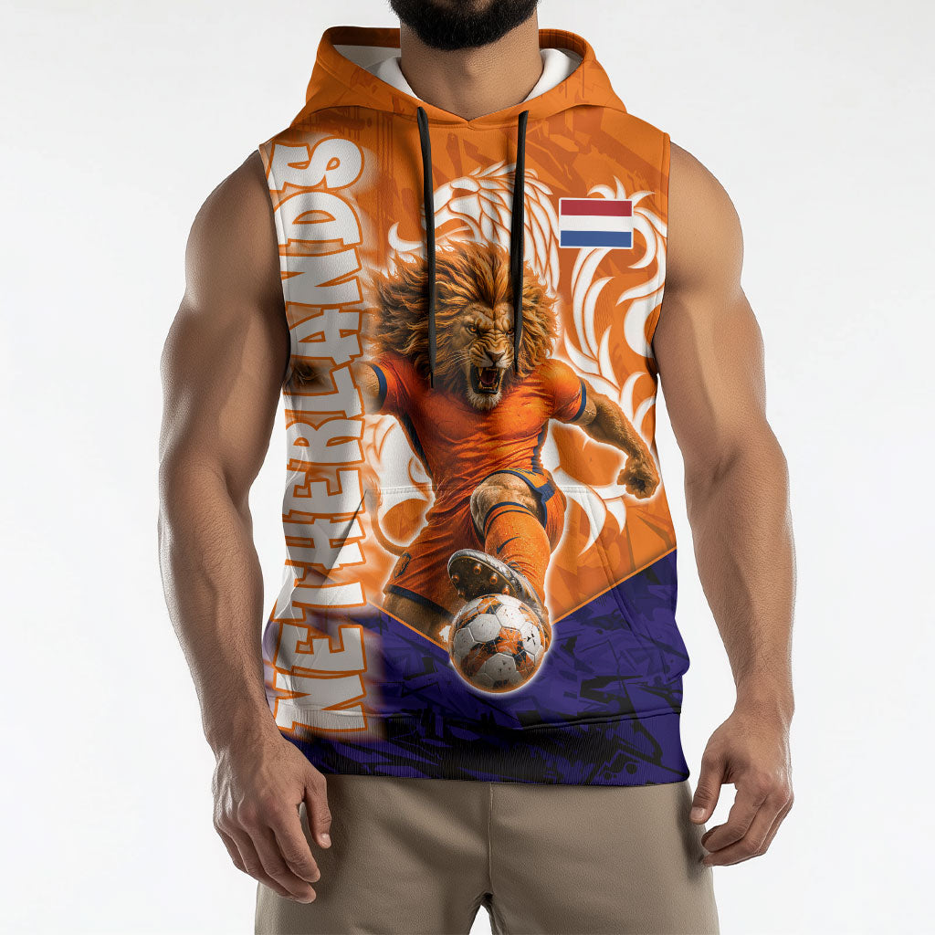 Personalized Netherlands Football Lion Sleeveless Hoodie Oranje Pride Holland National Flag Graffiti Art
