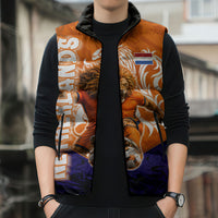 Personalized Netherlands Football Lion Sleeveless Puffer Jacket Oranje Pride Holland National Flag Graffiti Art
