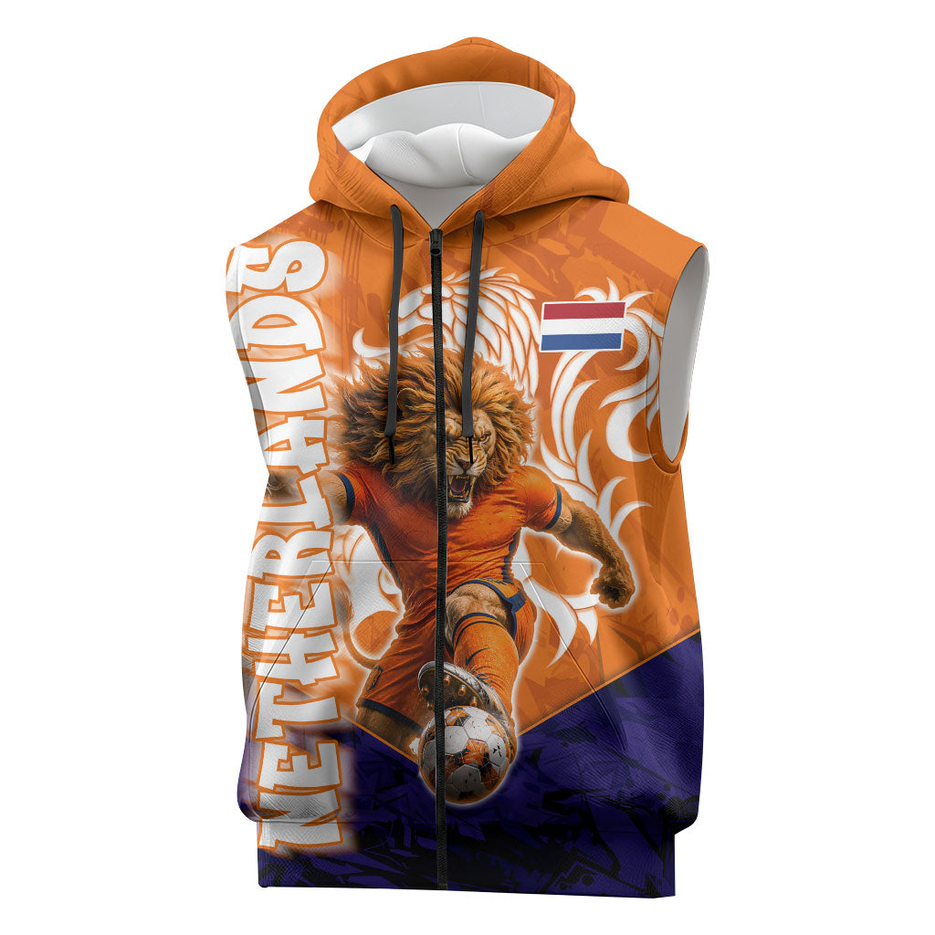 Personalized Netherlands Football Lion Sleeveless Zip Hoodie Oranje Pride Holland National Flag Graffiti Art
