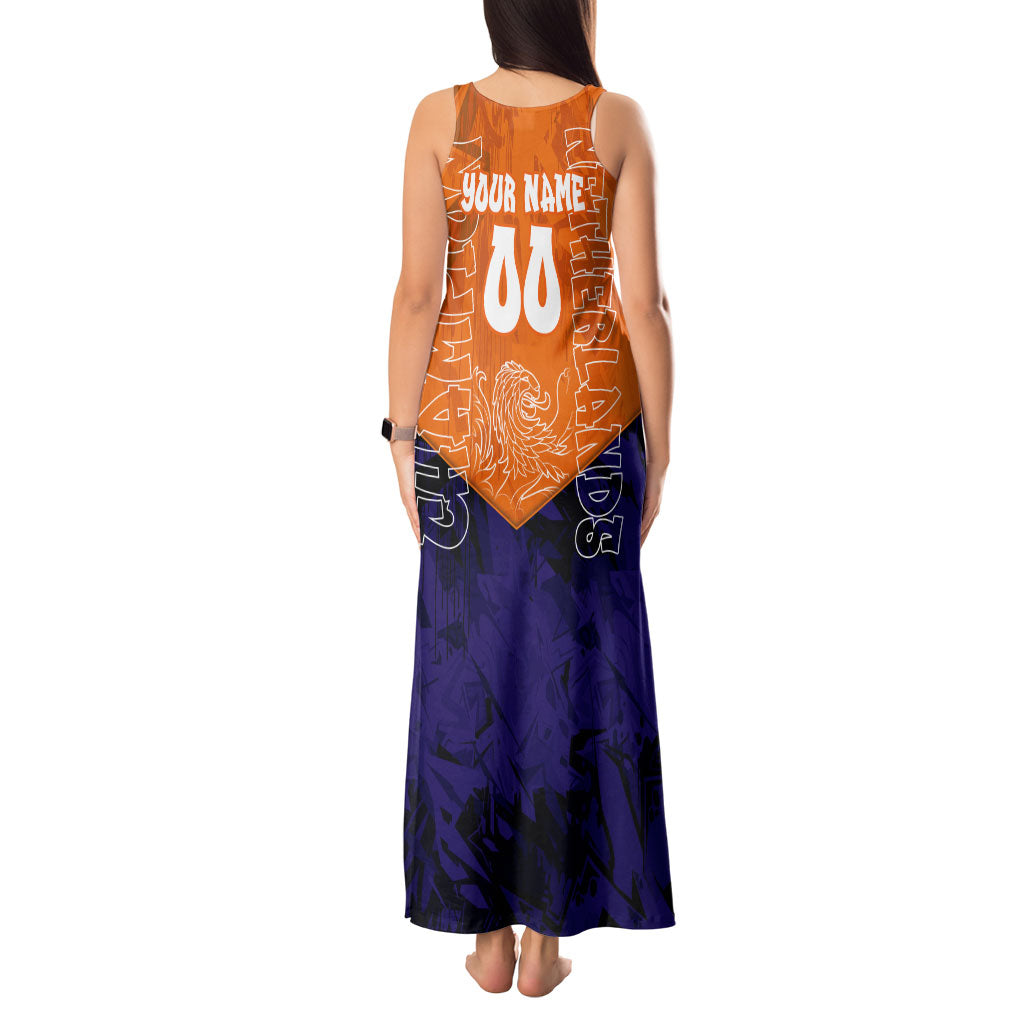 Personalized Netherlands Football Lion Tank Maxi Dress Oranje Pride Holland National Flag Graffiti Art