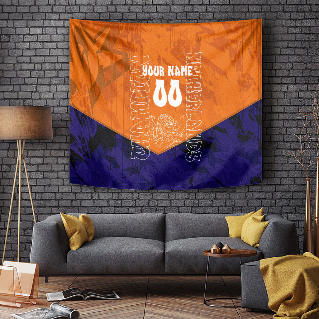 Personalized Netherlands Football Lion Tapestry Oranje Pride Holland National Flag Graffiti Art