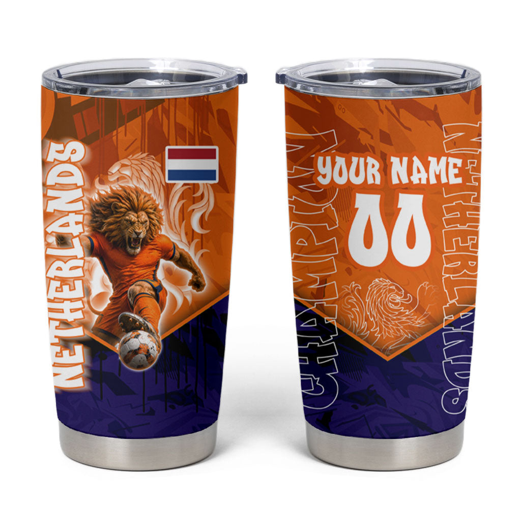 Personalized Netherlands Football Lion Tumbler Cup Oranje Pride Holland National Flag Graffiti Art