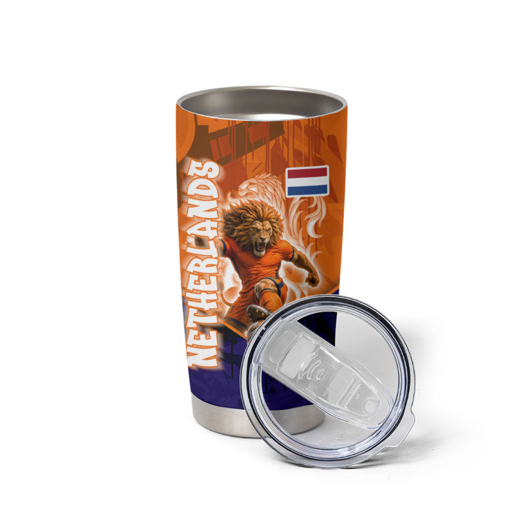 Personalized Netherlands Football Lion Tumbler Cup Oranje Pride Holland National Flag Graffiti Art