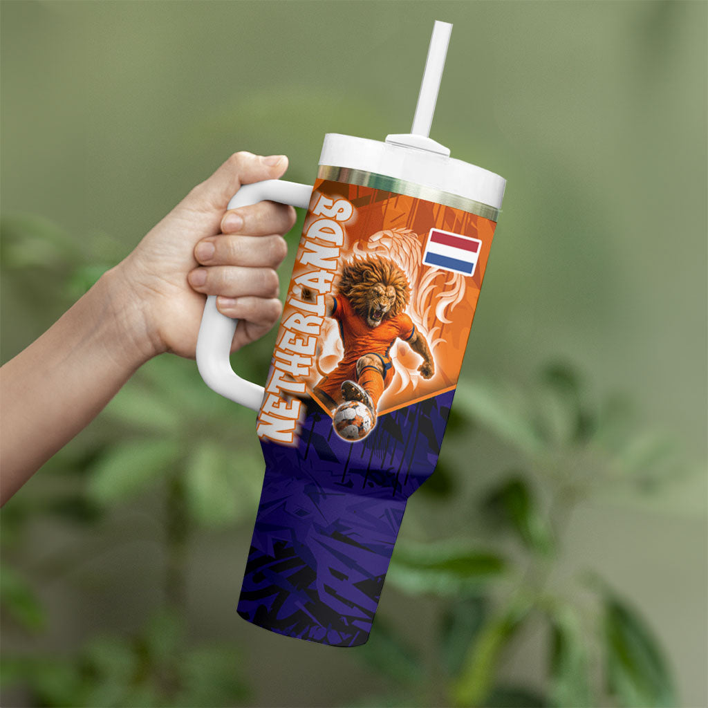 Personalized Netherlands Football Lion Tumbler With Handle Oranje Pride Holland National Flag Graffiti Art
