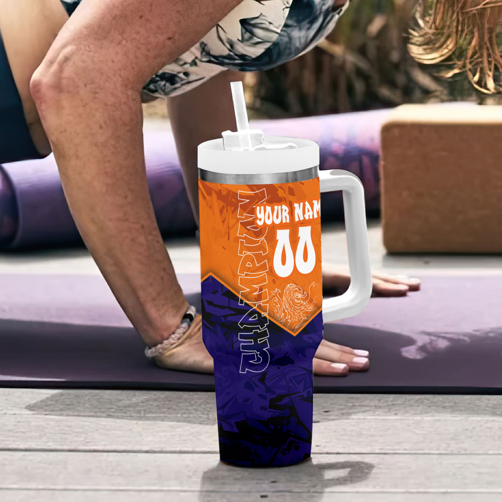 Personalized Netherlands Football Lion Tumbler With Handle Oranje Pride Holland National Flag Graffiti Art