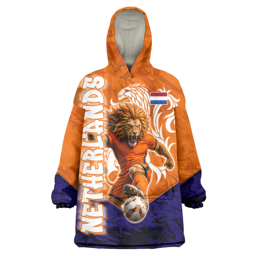 Personalized Netherlands Football Lion Wearable Blanket Hoodie Oranje Pride Holland National Flag Graffiti Art