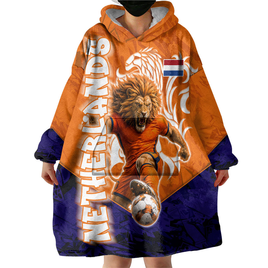 Personalized Netherlands Football Lion Wearable Blanket Hoodie Oranje Pride Holland National Flag Graffiti Art