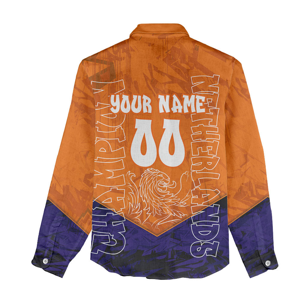 Personalized Netherlands Football Lion Women Casual Shirt Oranje Pride Holland National Flag Graffiti Art