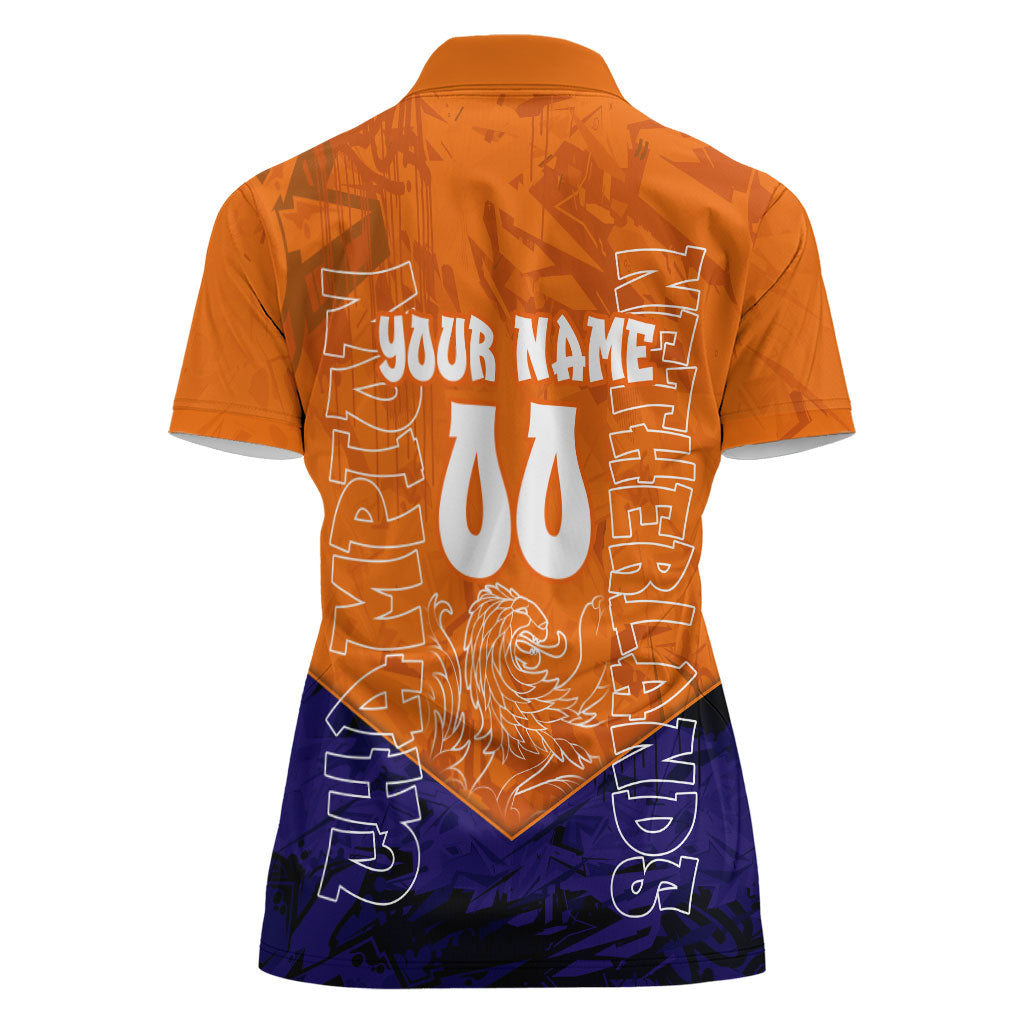 Personalized Netherlands Football Lion Women Polo Shirt Oranje Pride Holland National Flag Graffiti Art