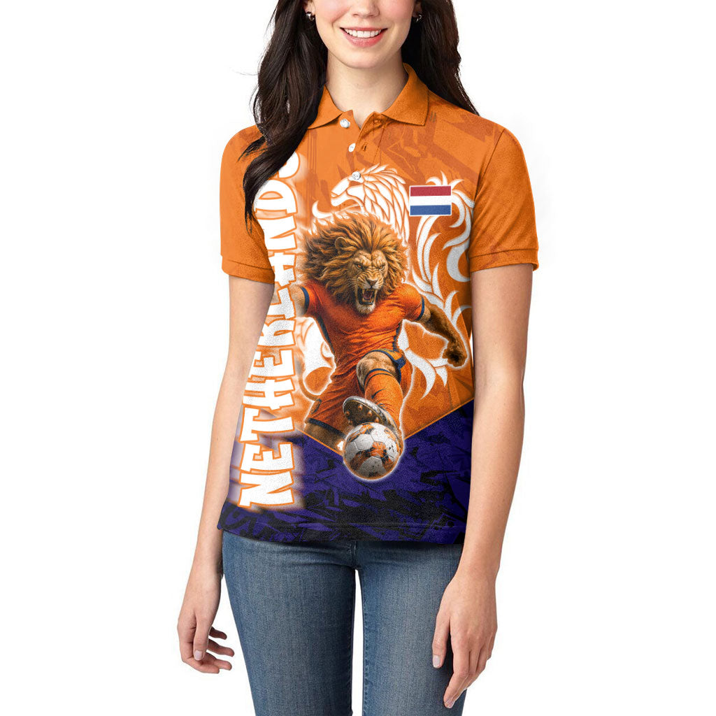 Personalized Netherlands Football Lion Women Polo Shirt Oranje Pride Holland National Flag Graffiti Art