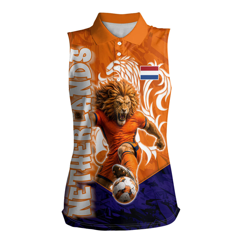 Personalized Netherlands Football Lion Women Sleeveless Polo Shirt Oranje Pride Holland National Flag Graffiti Art