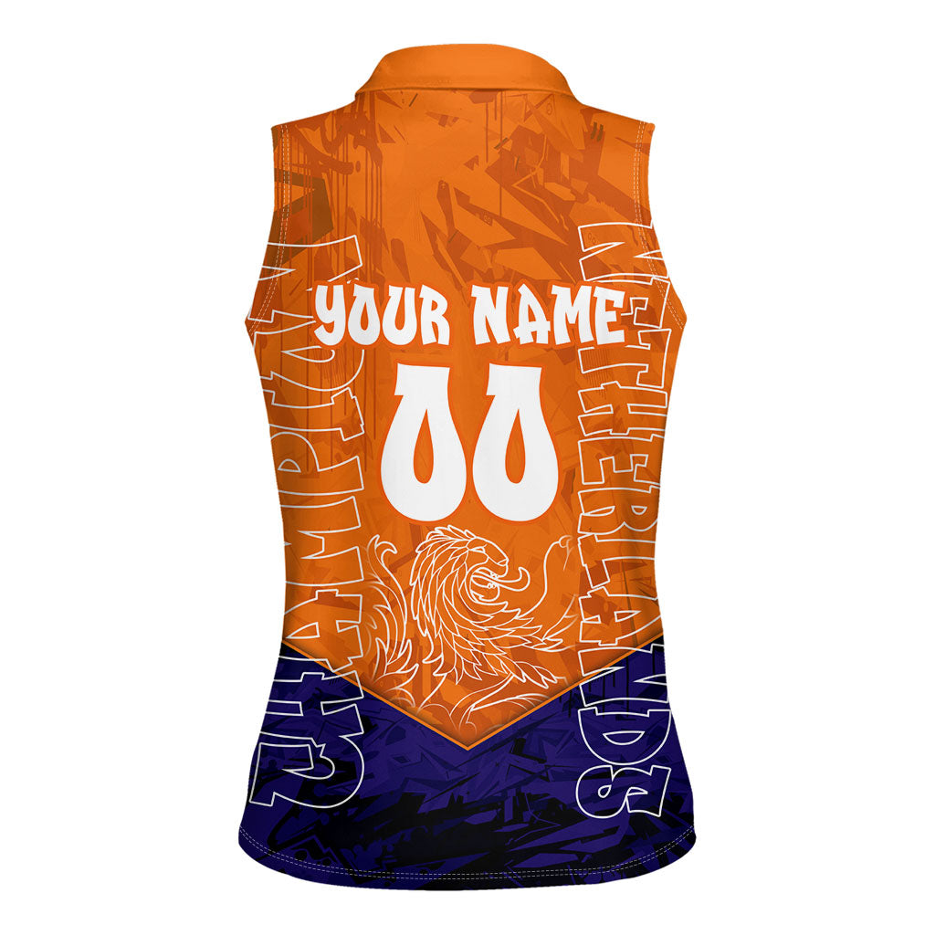 Personalized Netherlands Football Lion Women Sleeveless Polo Shirt Oranje Pride Holland National Flag Graffiti Art