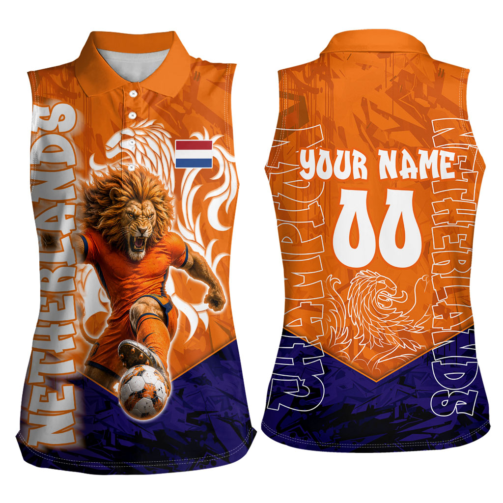 Personalized Netherlands Football Lion Women Sleeveless Polo Shirt Oranje Pride Holland National Flag Graffiti Art