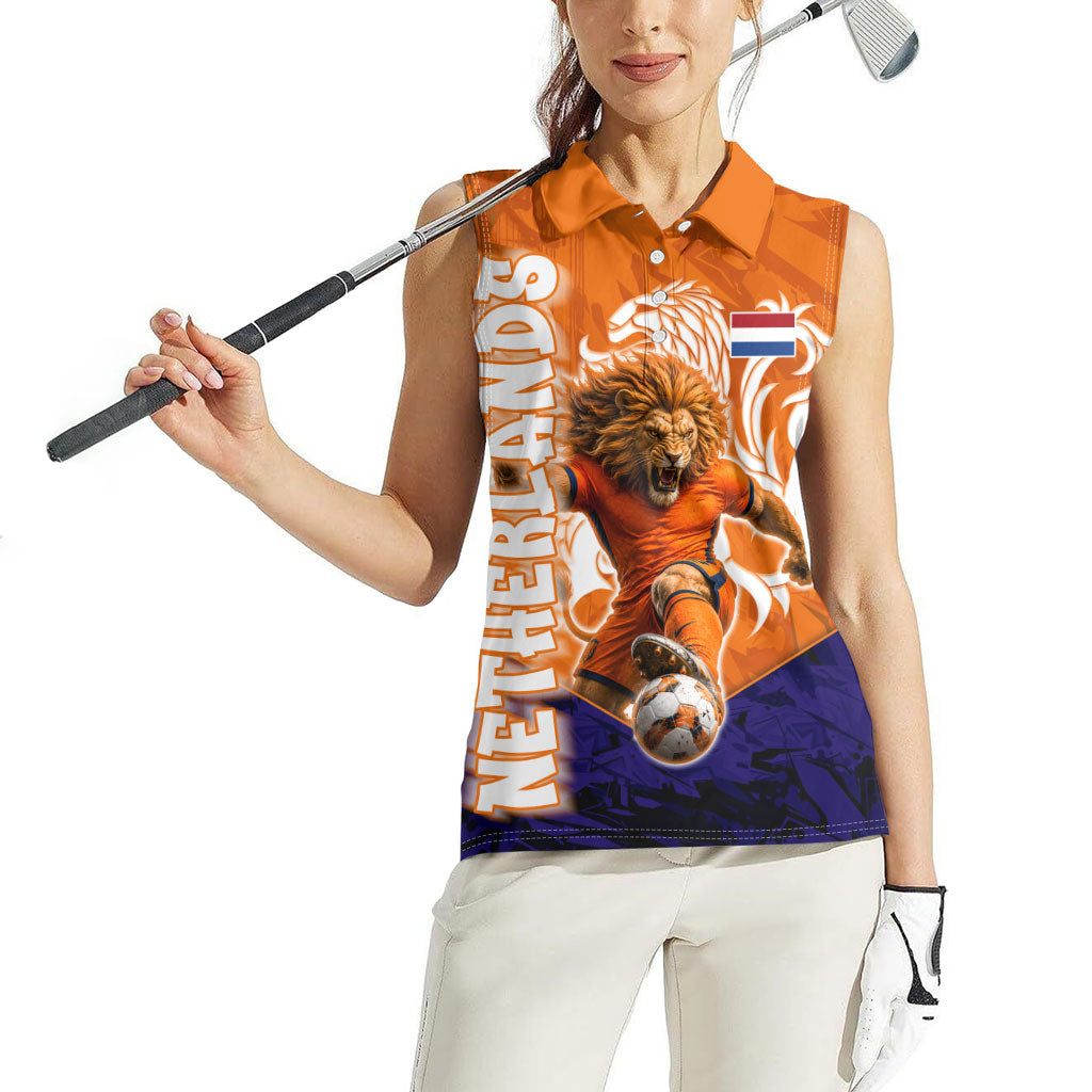 Personalized Netherlands Football Lion Women Sleeveless Polo Shirt Oranje Pride Holland National Flag Graffiti Art