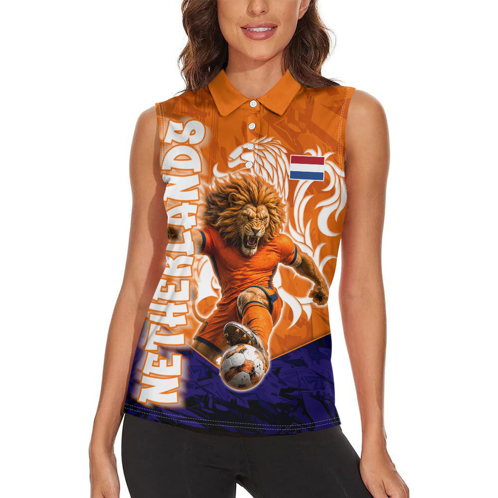 Personalized Netherlands Football Lion Women Sleeveless Polo Shirt Oranje Pride Holland National Flag Graffiti Art