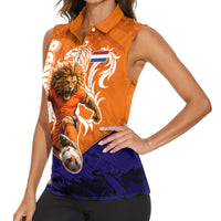 Personalized Netherlands Football Lion Women Sleeveless Polo Shirt Oranje Pride Holland National Flag Graffiti Art