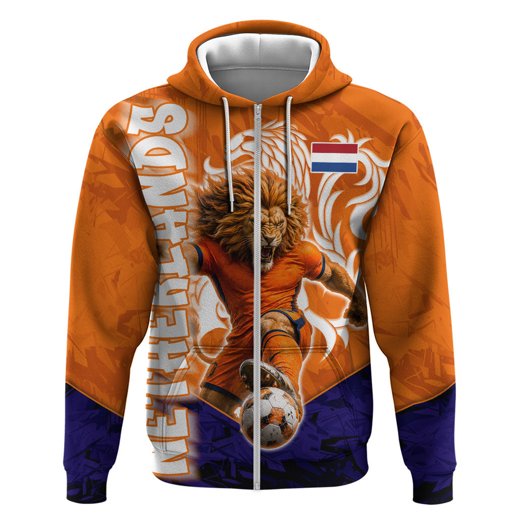 Personalized Netherlands Football Lion Zip Hoodie Oranje Pride Holland National Flag Graffiti Art
