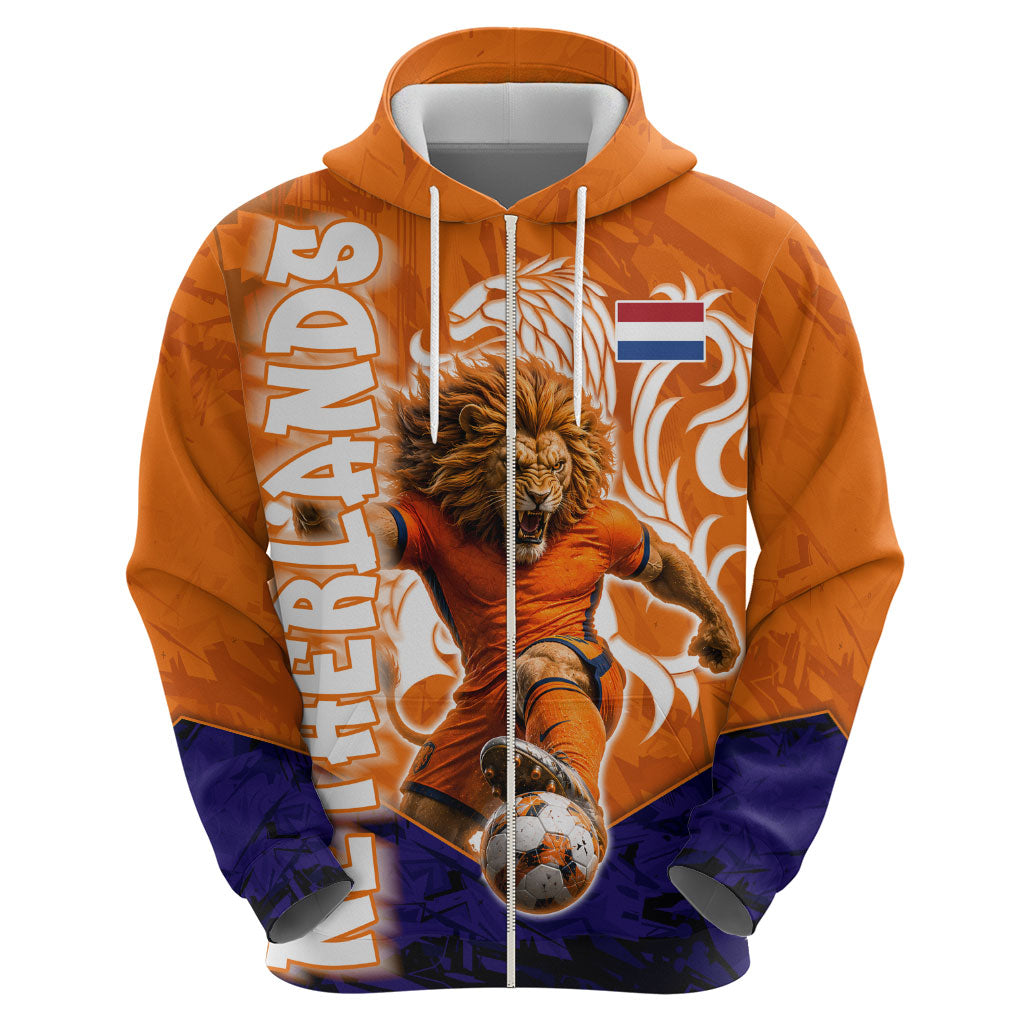 Personalized Netherlands Football Lion Zip Hoodie Oranje Pride Holland National Flag Graffiti Art